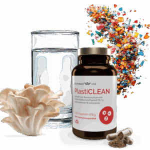 Vitalprodukt aus Austernpilz und B-Vitaminen zum Mikroplastikdetox