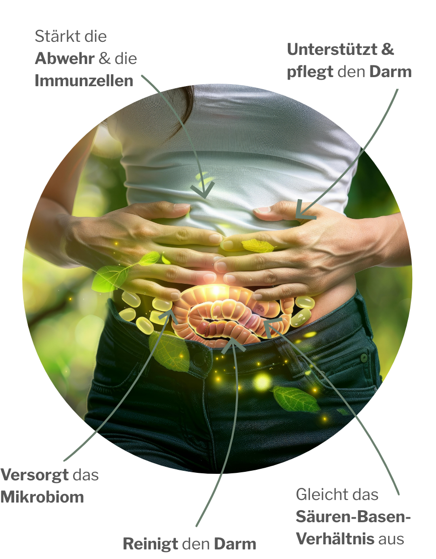 Vielfältiges und natürliches Mikrobiom einer Frau, die draußen steht und ihre Hände am Bauch hält