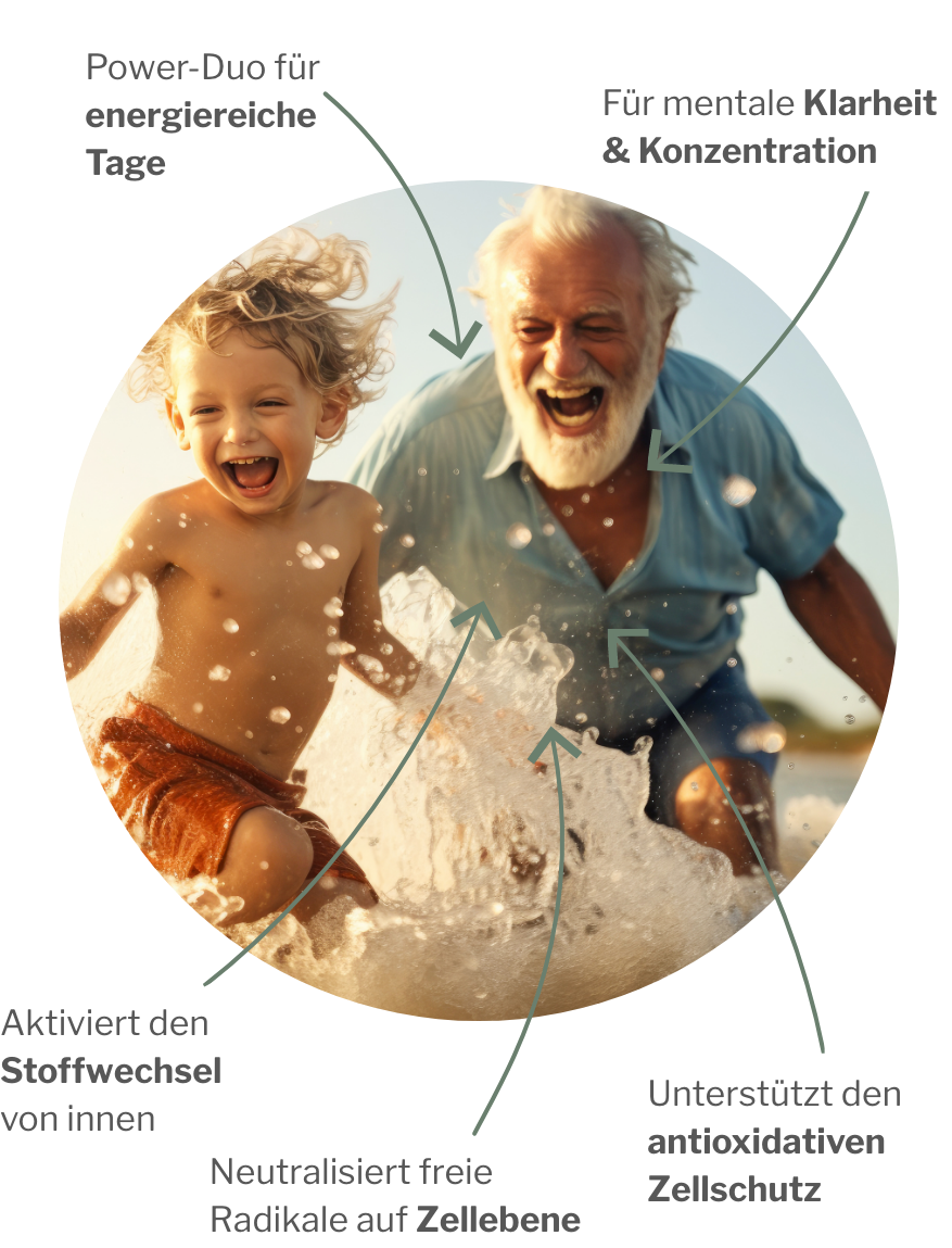 Zellenergie stärken mit Active H day und SulfoCLEAN durch das stärkste Antioxidant und organischem Schwefel mit Vitamin B12 und anderen B-Vitaminen