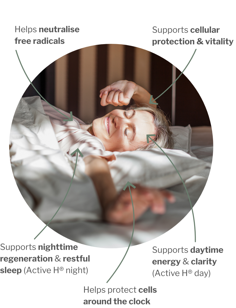 Usage of Active H® day and night – Cell Protection for 24/7 with the strongest antioxidant